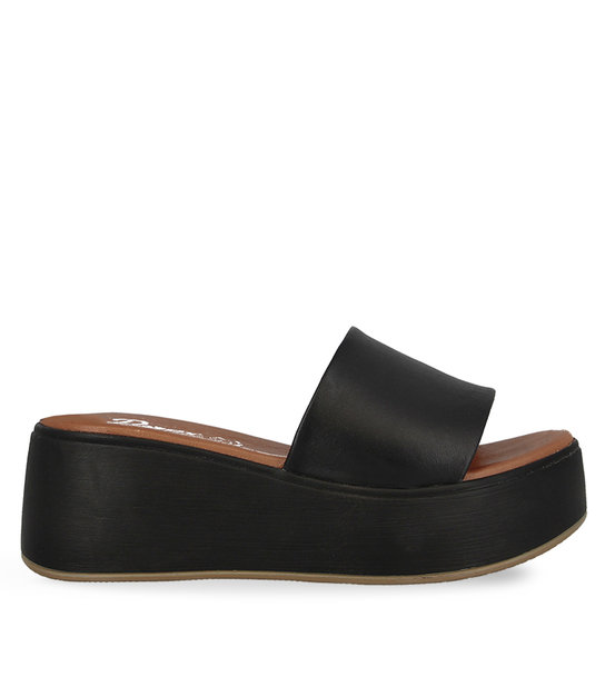 Women's Leather Mule Flatforms Parex 12727025 - ΜΑΥΡΟ | Parex