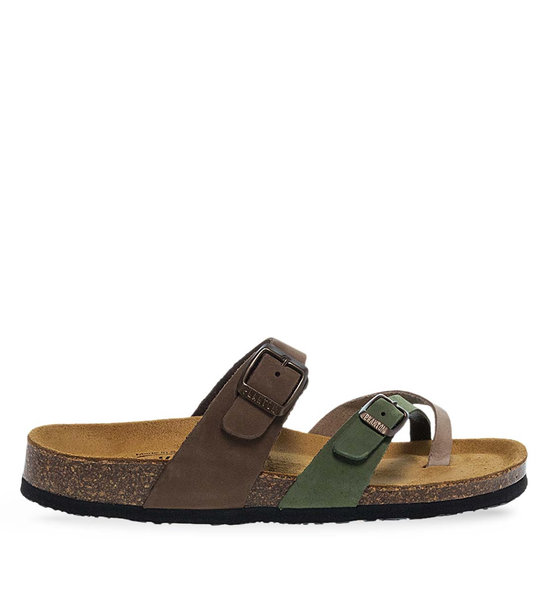 Womens Leather Sandals Plakton 181032 Oliva/Cuero/Hielo