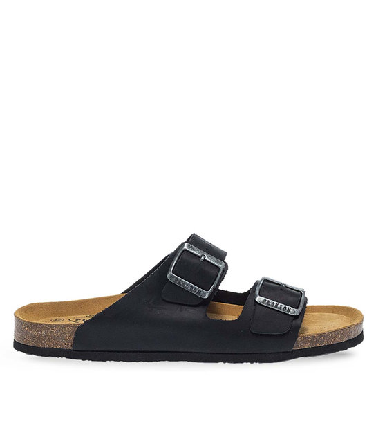 Mens Leather Sandals Two Straps Plakton 175857 Negro