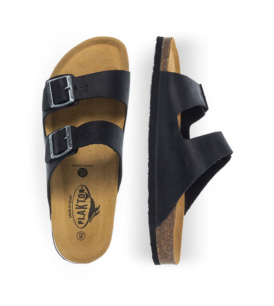 Mens Leather Sandals Two Straps Plakton 175857 Negro