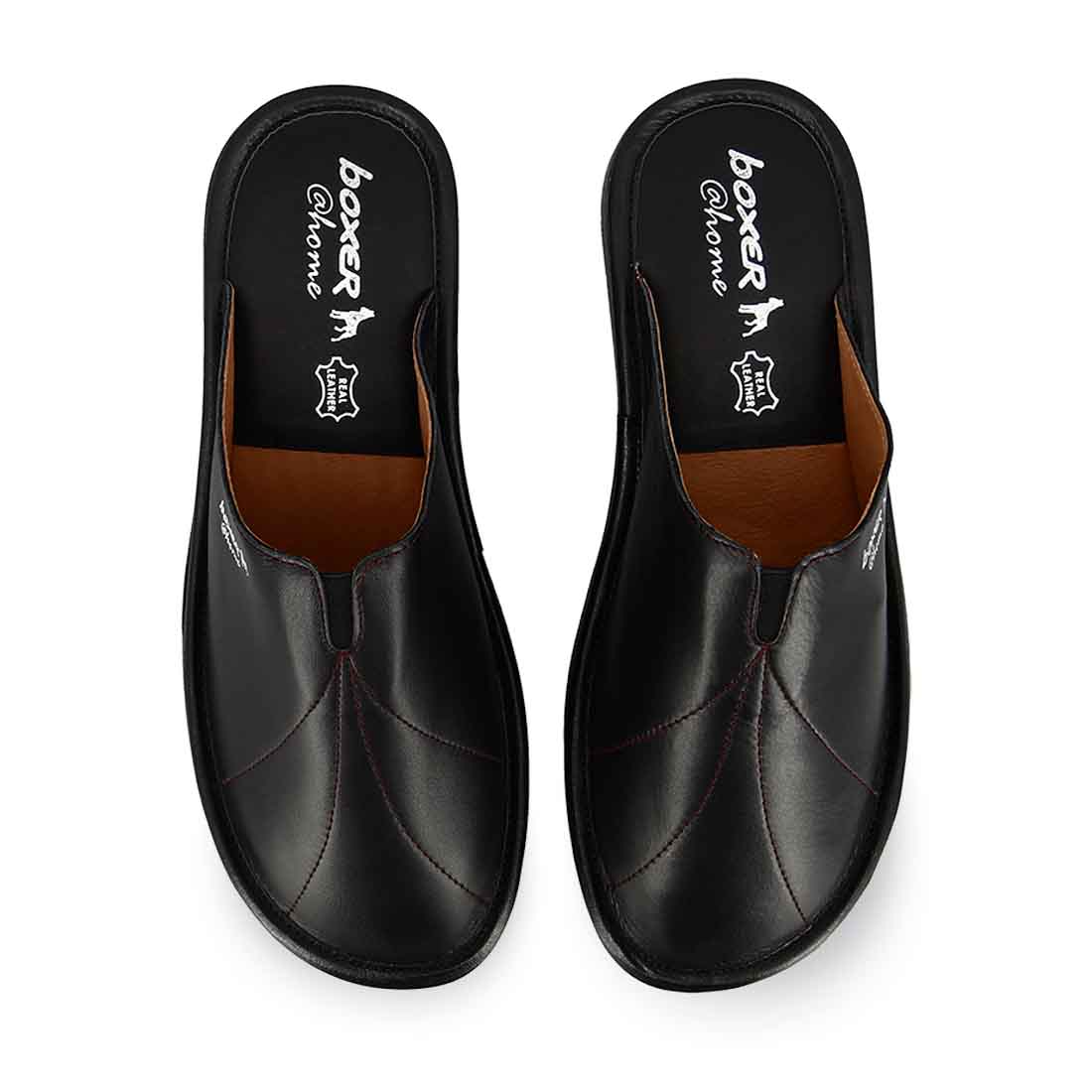 Women's Leather House Slippers Boxer 6801310011 ΜΑΥΡΟ Parex