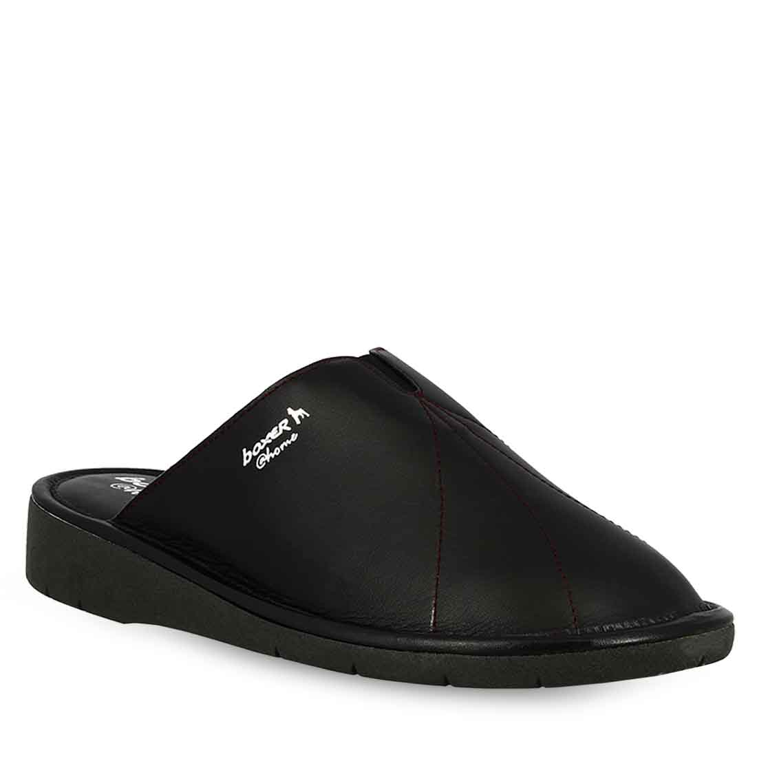 Women's Leather House Slippers Boxer 6801310011 ΜΑΥΡΟ Parex