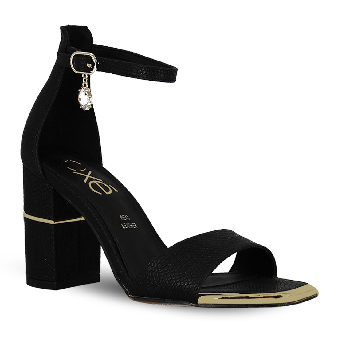 Women's Heeled Sandals Exe Q47002844006 - ΜΑΥΡΟ | Parex