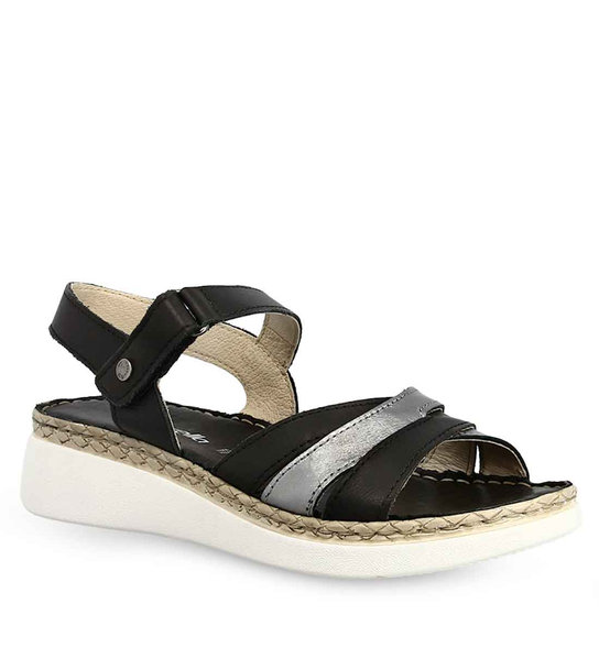 Women's Leather Comfort Sandals Ripossela 16207 ΜΑΥΡΟ Parex