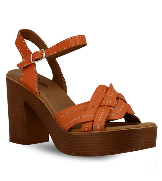 Women's Leather Heeled Sandals Parex 11627150 ΠΟΡΤΟΚΑΛΙ Parex