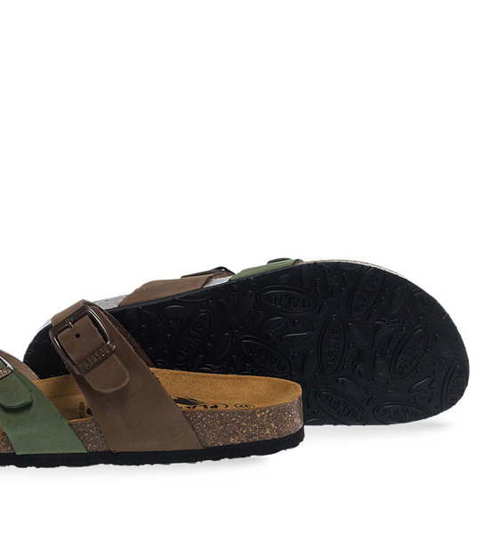 Womens Leather Sandals Plakton 181032 Oliva/Cuero/Hielo