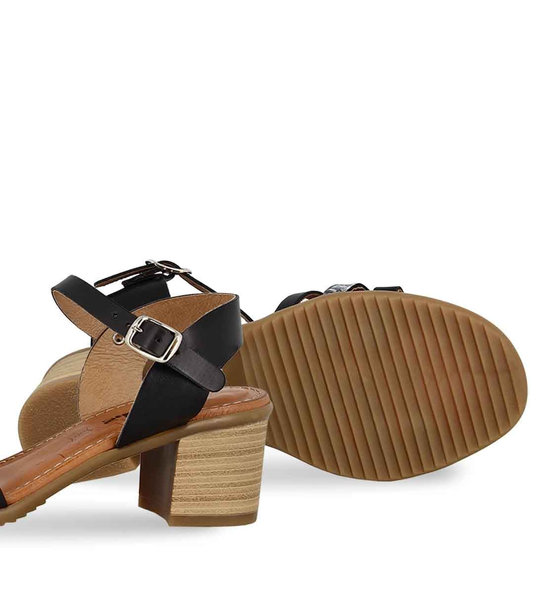 Women's Leather Heeled Sandals Global Wikers D91447 - ΜΑΥΡΟ