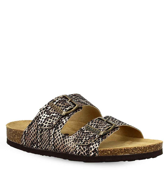 Women's Leather Sandals Two Straps Plakton 180010 Glitter Pyton