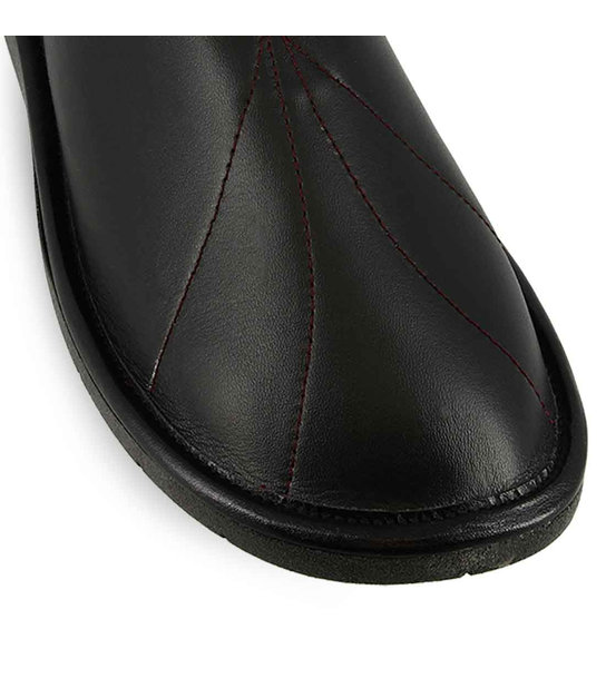 Women's Leather House Slippers Boxer 6801310011 ΜΑΥΡΟ Parex